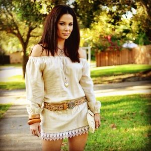 New Summer Dress Mini Linen & Cotton w/Lace Trim / Beach Cover Up